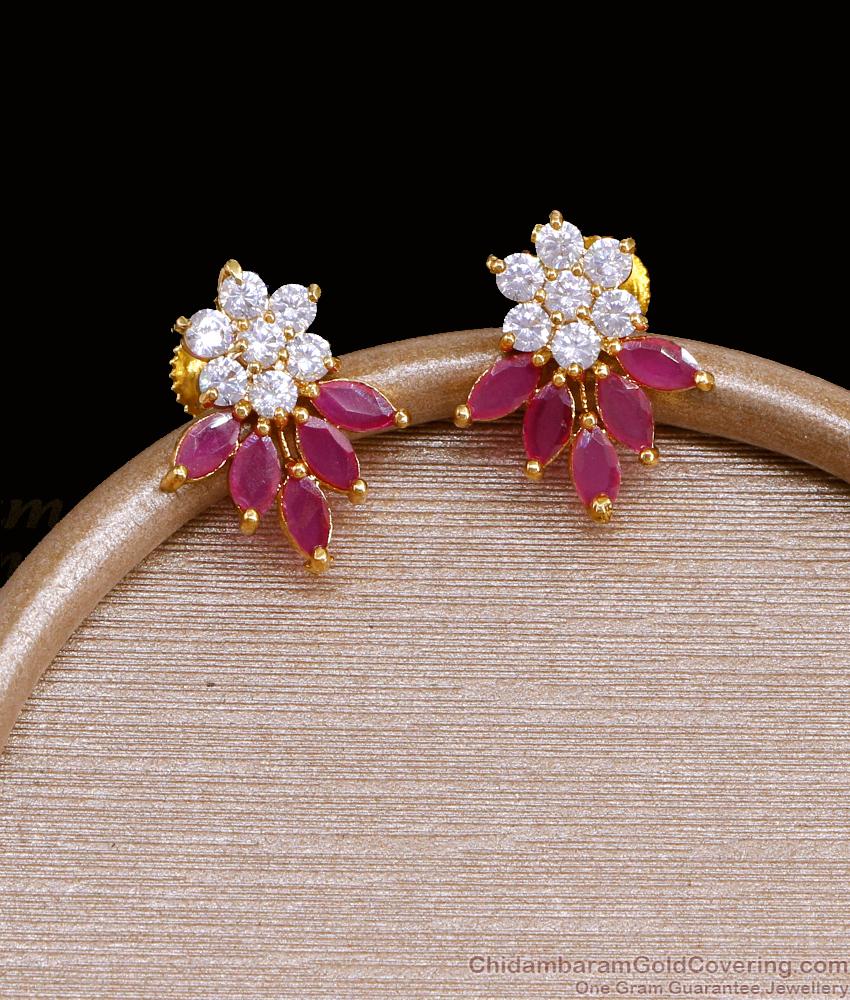 Elegant Ruby White Stone Gold Plated Earring For College Wear ER4669