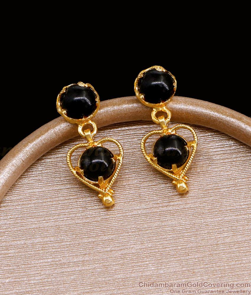 Heart Shaped Black Pearl Stone Studs Gold Plated Earring ER4672