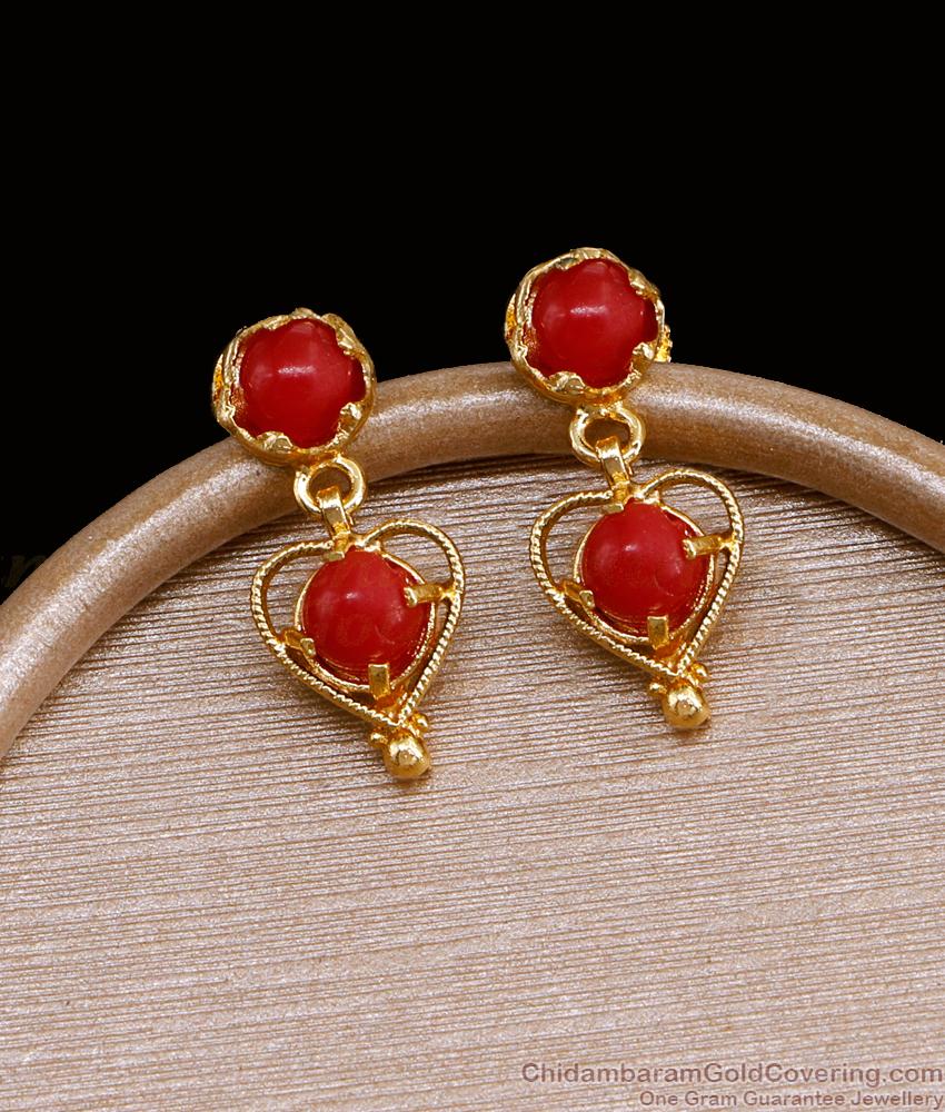 Latest Red Coral Stone Gold Imitation Stud Earring Online ER4673