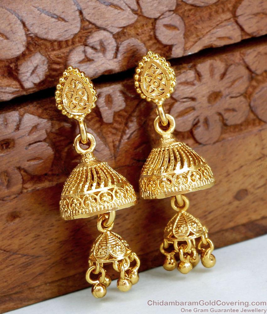 Bollywood Fashion 2 Layer Gold Jhumkas For Marriage ER4689