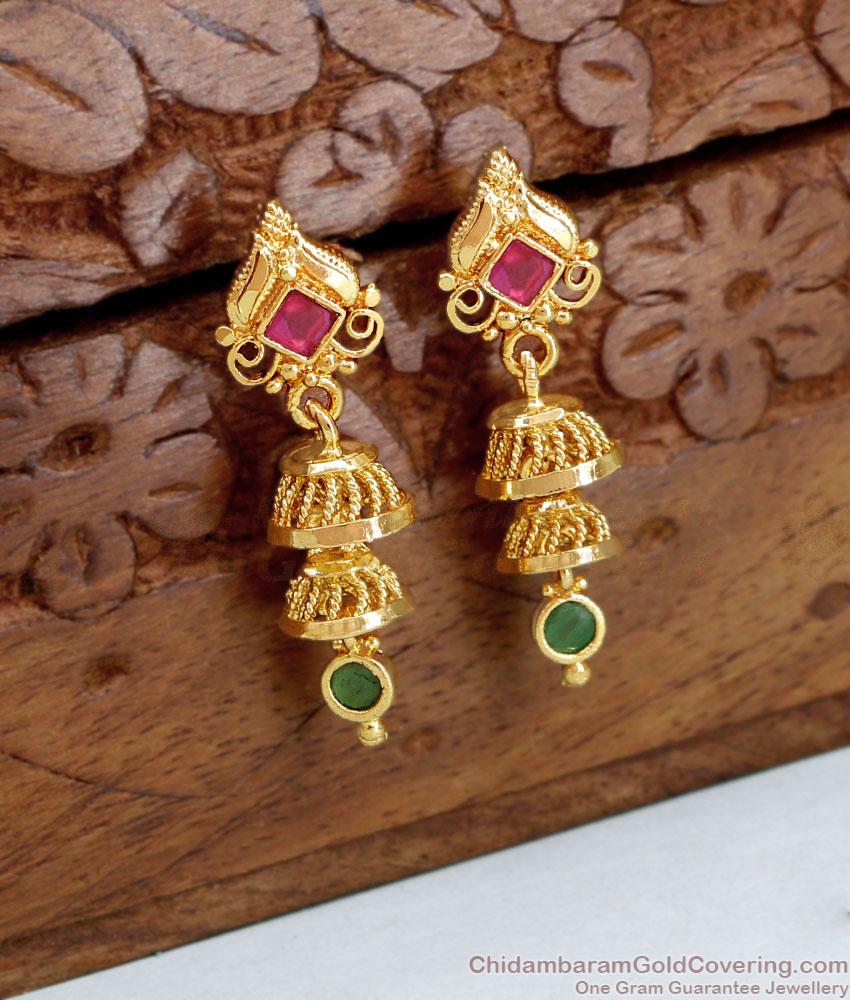 Kerala Gold Imitation Adukku Jhumki Stone Earring ER4690