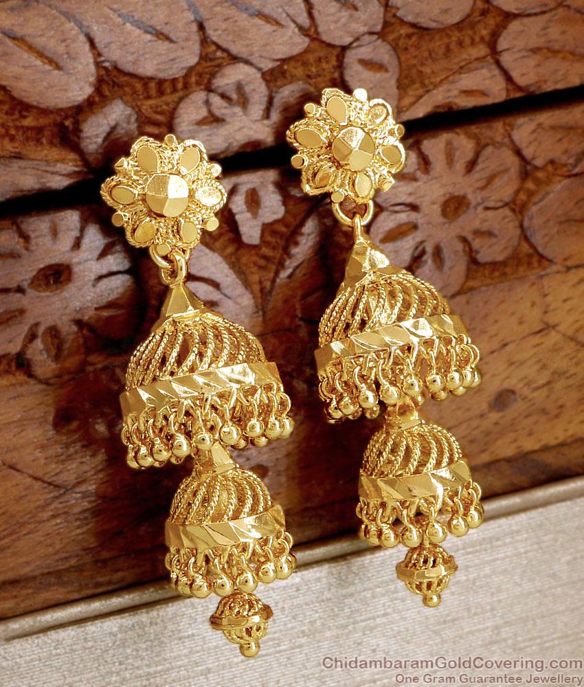 Latest Bridal Wear Gold Jhumki Long Earring Designs For Women ER4692