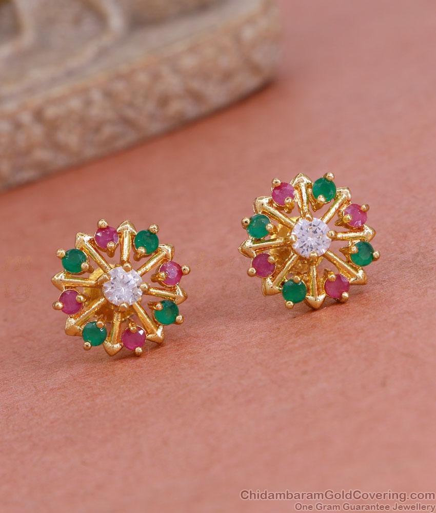 Daily Wear Multi Stone Small Gold Plated Stud Earring ER4700