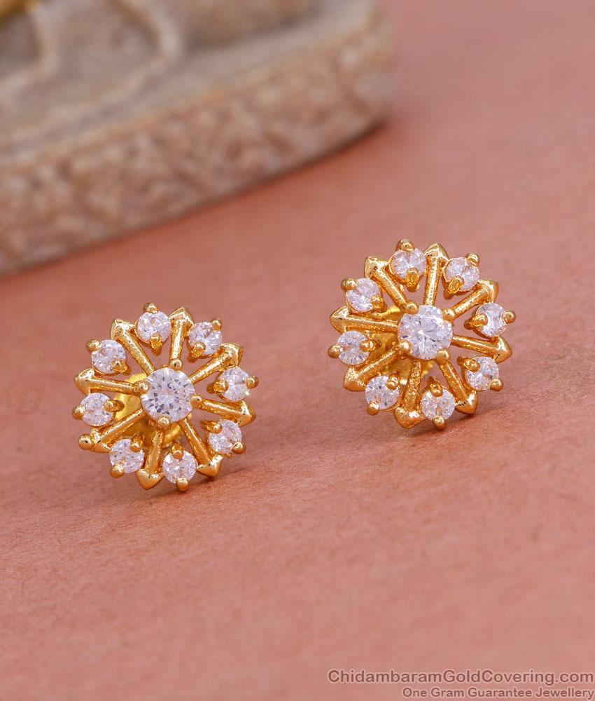 Sparkling Artificial Diamond Stud Earring Gold Design ER4701