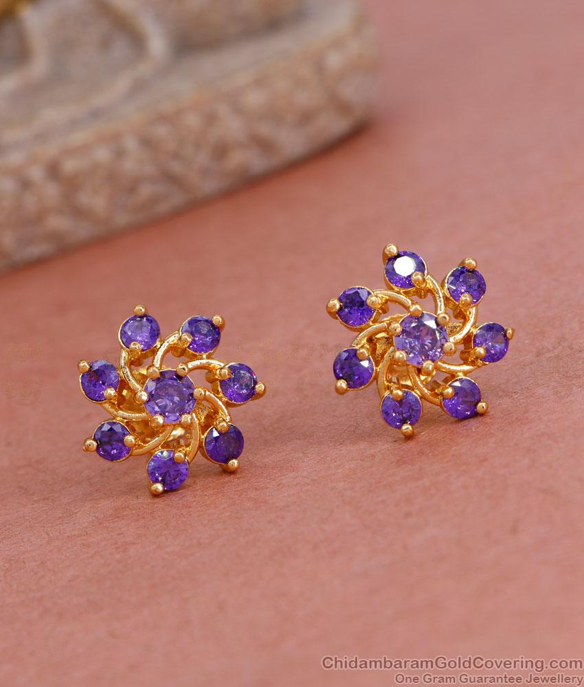 First Quality Amethyst Stone Gold Stud Earring Design ER4703