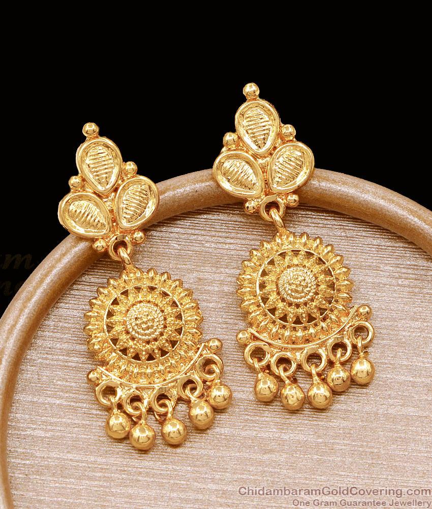 Simple Gold Finish Screw Back Earring Floral Design ER4710