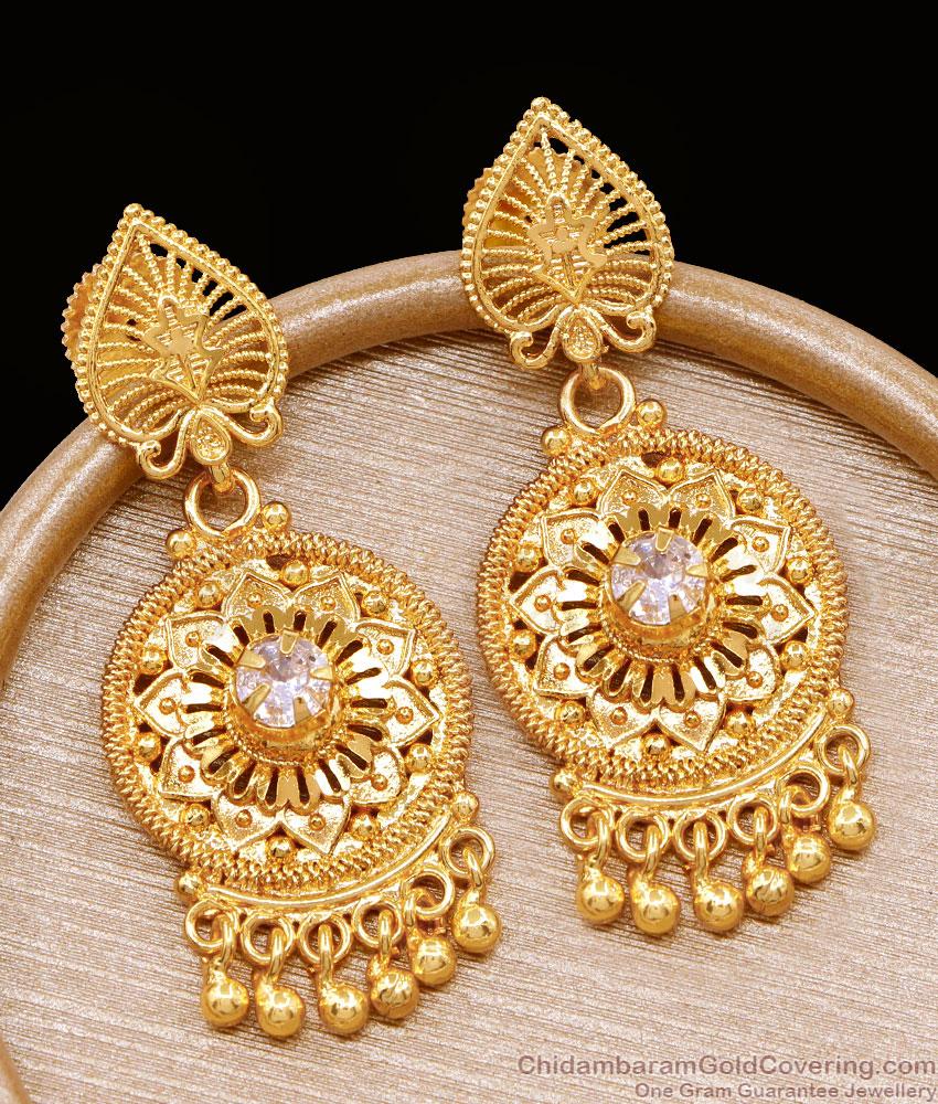 Bridal 18Kt Gold Earring White Stone Dangler For Women ER4712