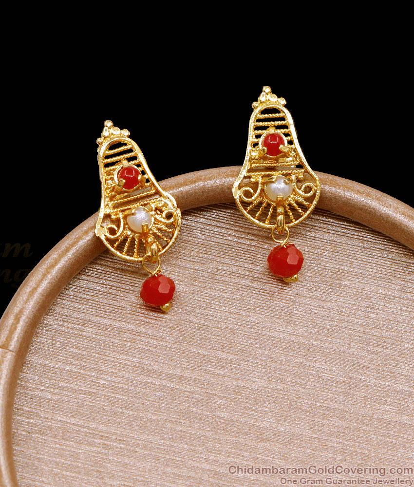 Traditional Red Coral Stone Gold Imitation Earring Online ER4718