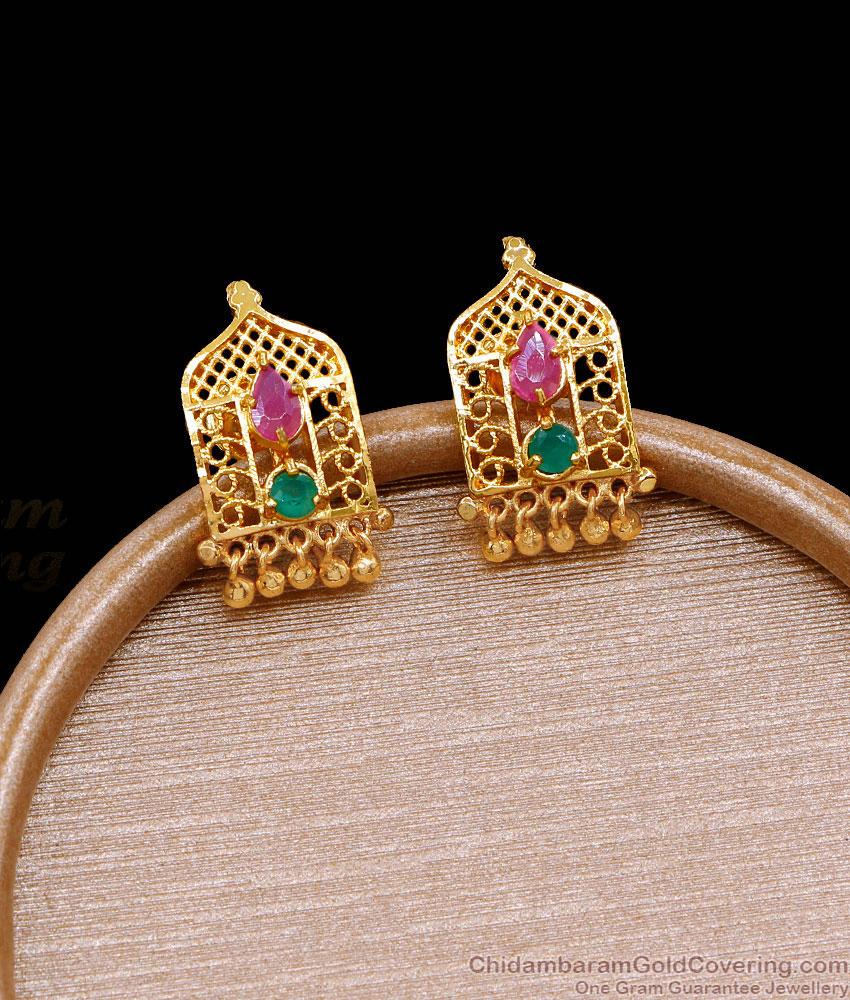 Elegant Ruby Green Ad Stone Gold Stud Earring For Women ER4720