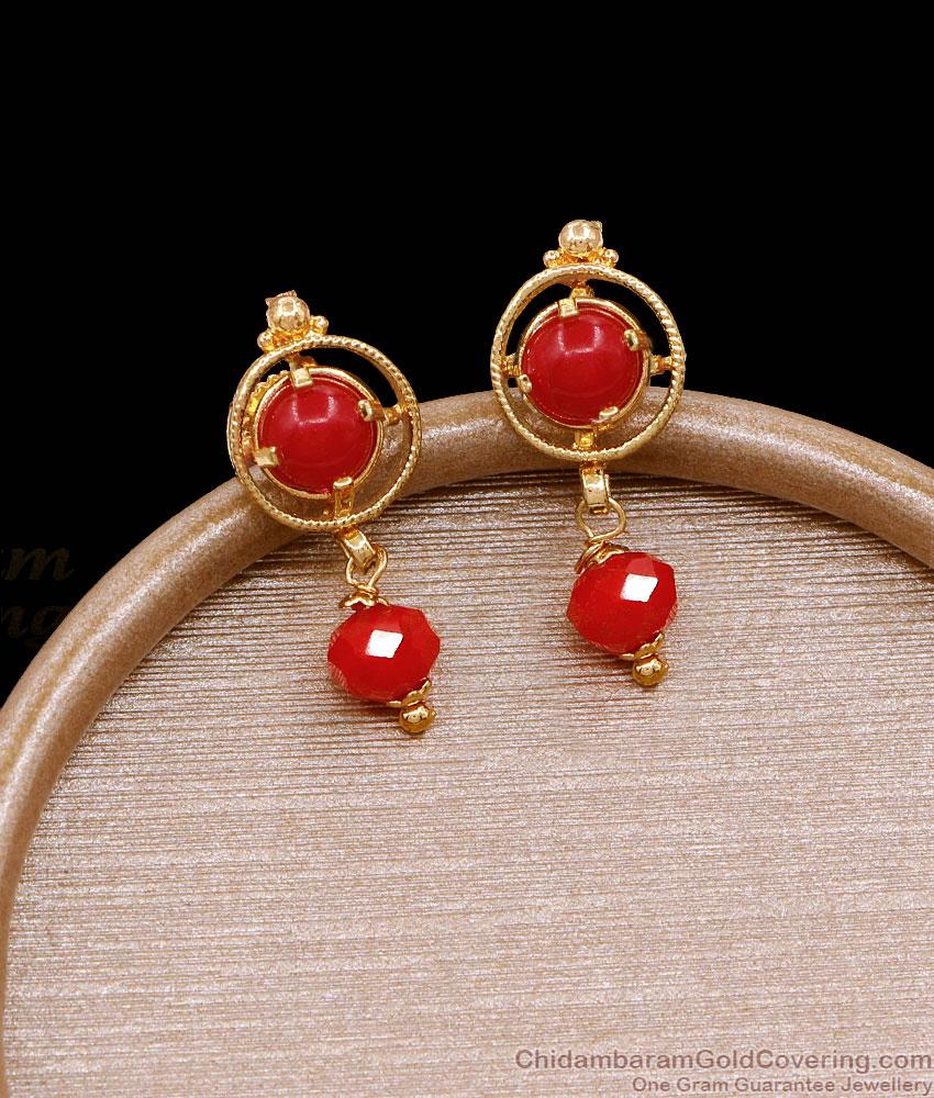 Traditional Coral Stone Stud Gold Earring For Women ER4729