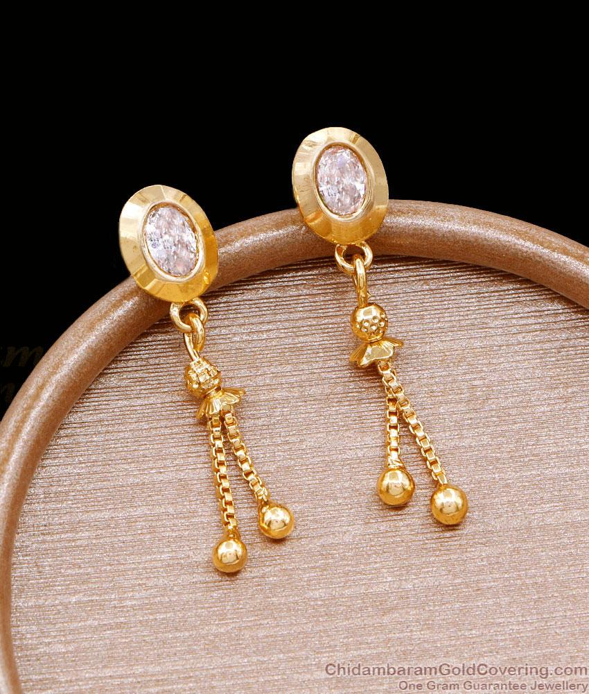 Classic White Stone Dangler Earrings Gold Designer Jewelry ER4739