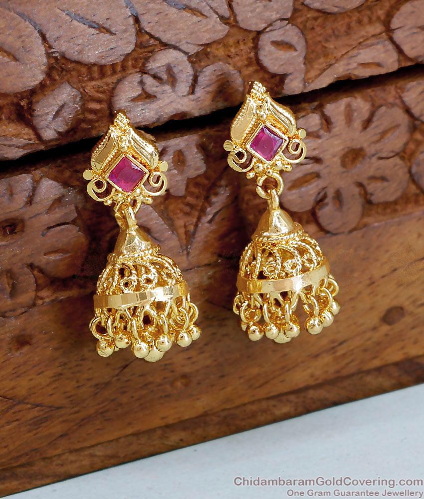 Latest One Gram Gold Jhumkas Ruby Stone Earring ER4742