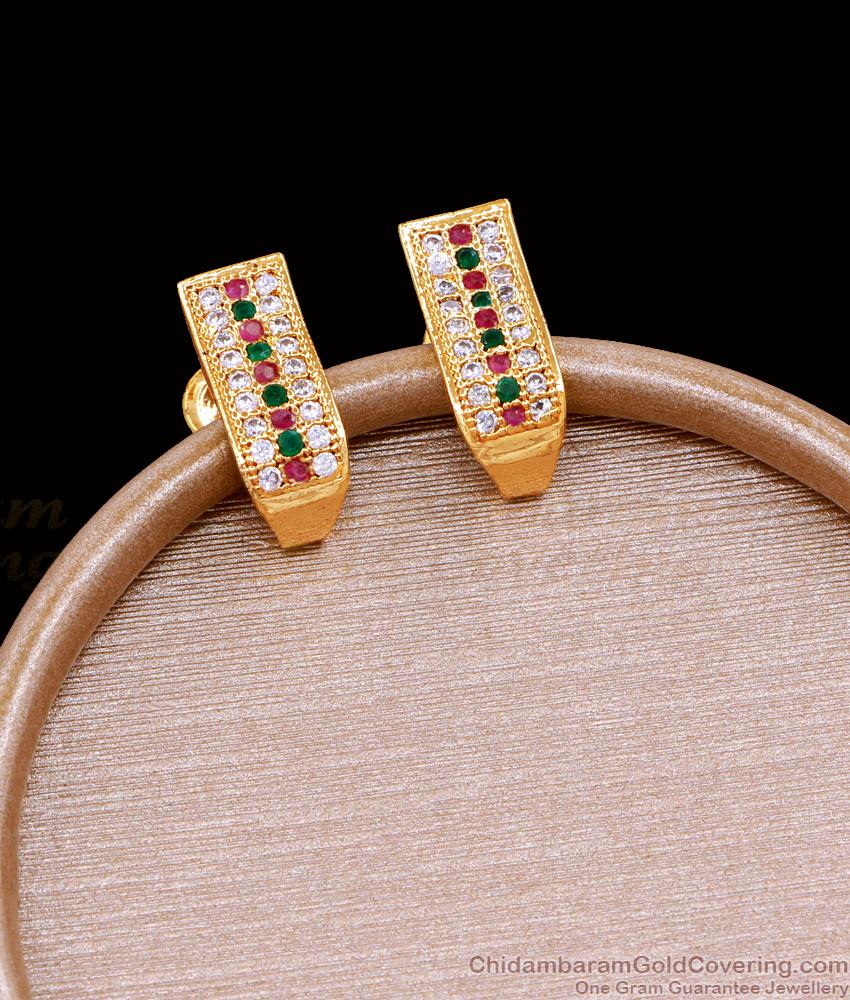 Multi Stone J Shaped Gold Plated Earring For Women ER4752