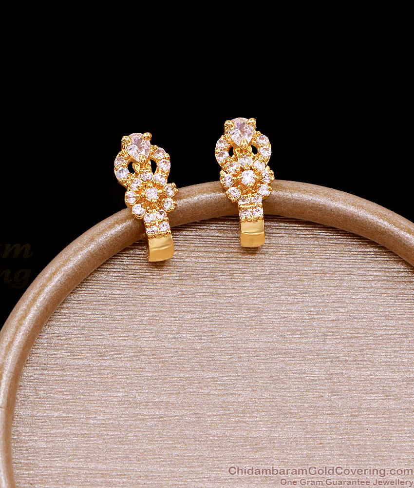 Buy Ad White Stone J Shaped Gold Earring Online ER4755