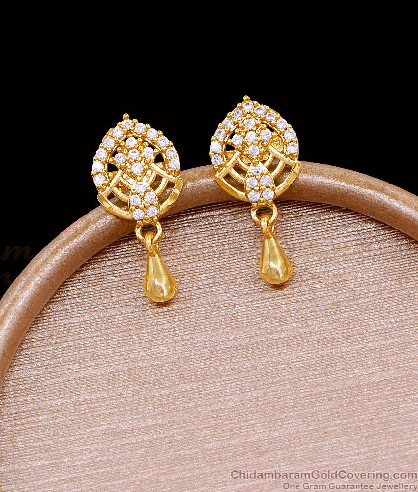 Modern Gold Droplet White Stone Stud Earring With Price ER4766