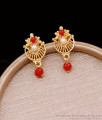 Simple Gold Design Red Coral Stone Studs Pearl Earring ER4767