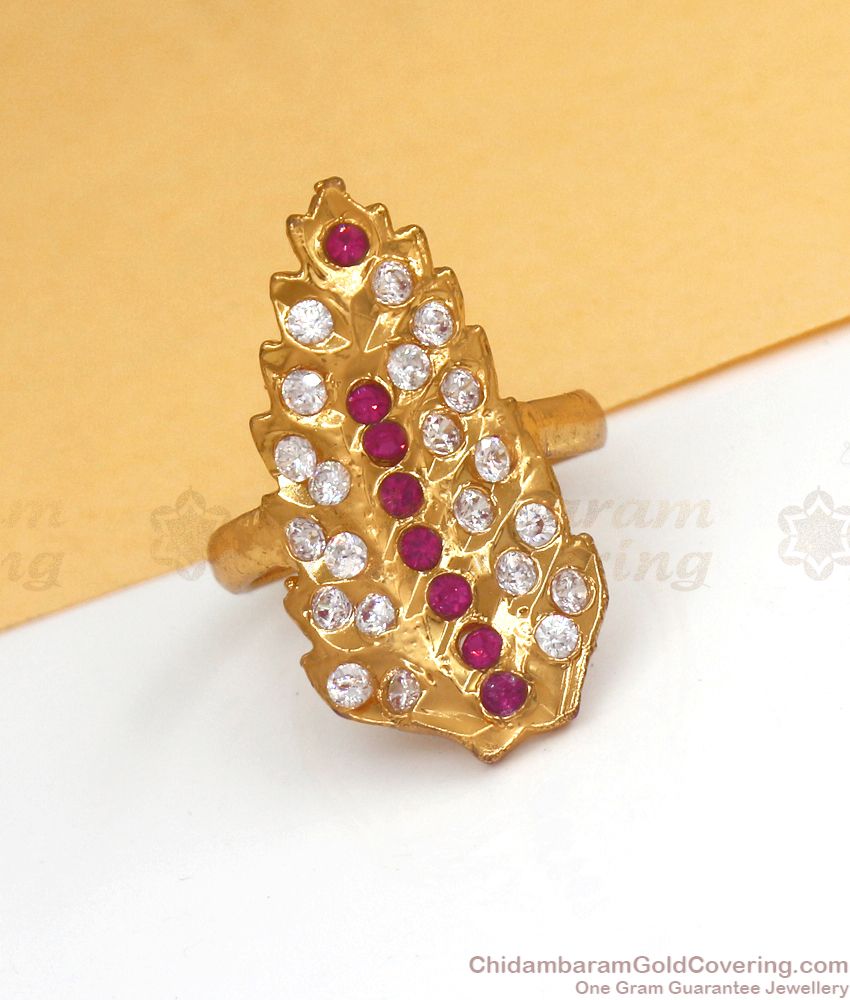 Buy Pure Impon Finger Ring Gold Plated White and Ruby Stone Artificial  Impon Finger Ring