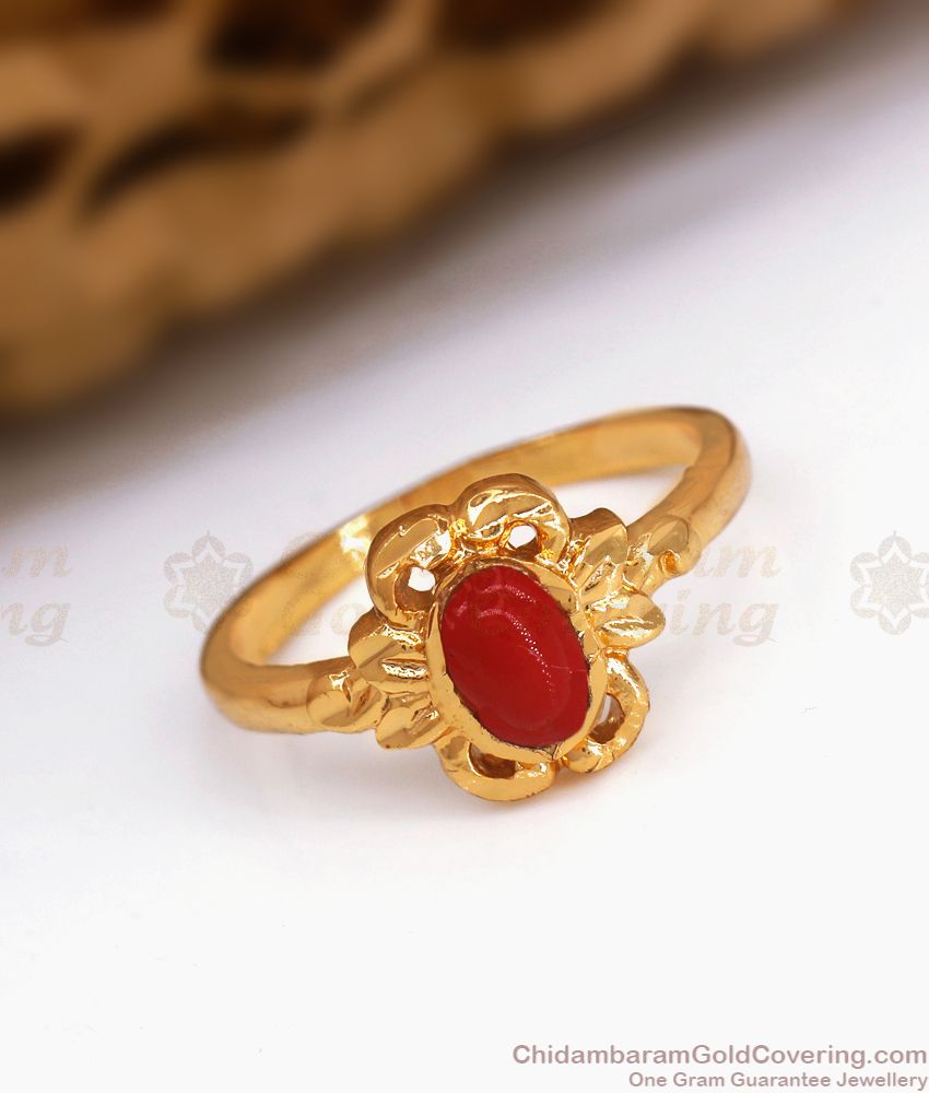 1 Gram Gold Forming Red Stone Streamlined Design Superior Quality Ring -  Style B001, सोने का पानी चढ़ी हुई अंगूठी - Soni Fashion, Rajkot | ID:  2851051587397