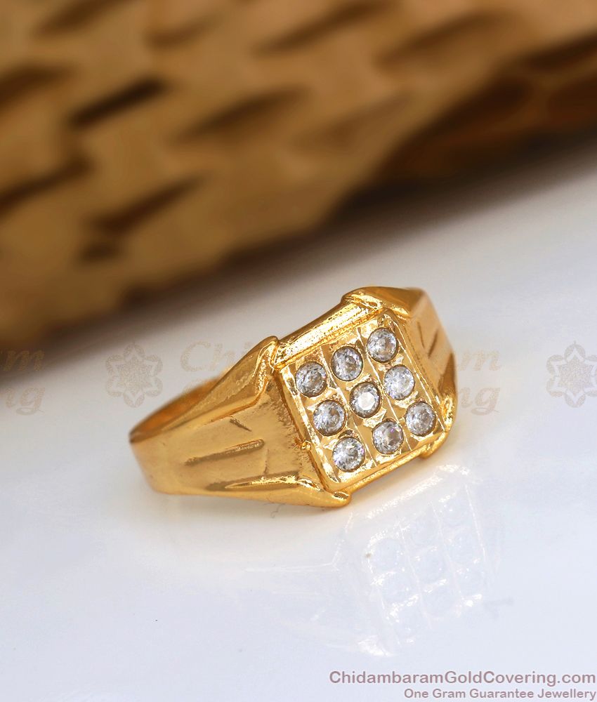 Real Gold Tone Impon Finger Ring White Stone Party Wear FR1327