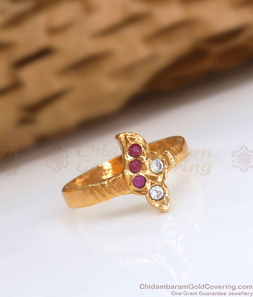 Ruby White Stone Impon Finger Ring Saangu Design FR1340