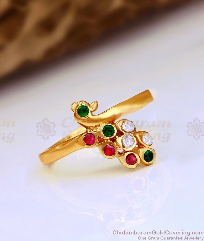 Unique Impon Finger Ring Peacock Design With Multi Stone Feather FR1538