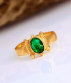 Single Emerald Stone Gold Plated Finger Ring 5 Metal Jewellery FR1563