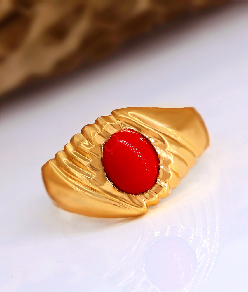 Big Red Coral Stone Impon Finger Ring At Affordable Price FR1564