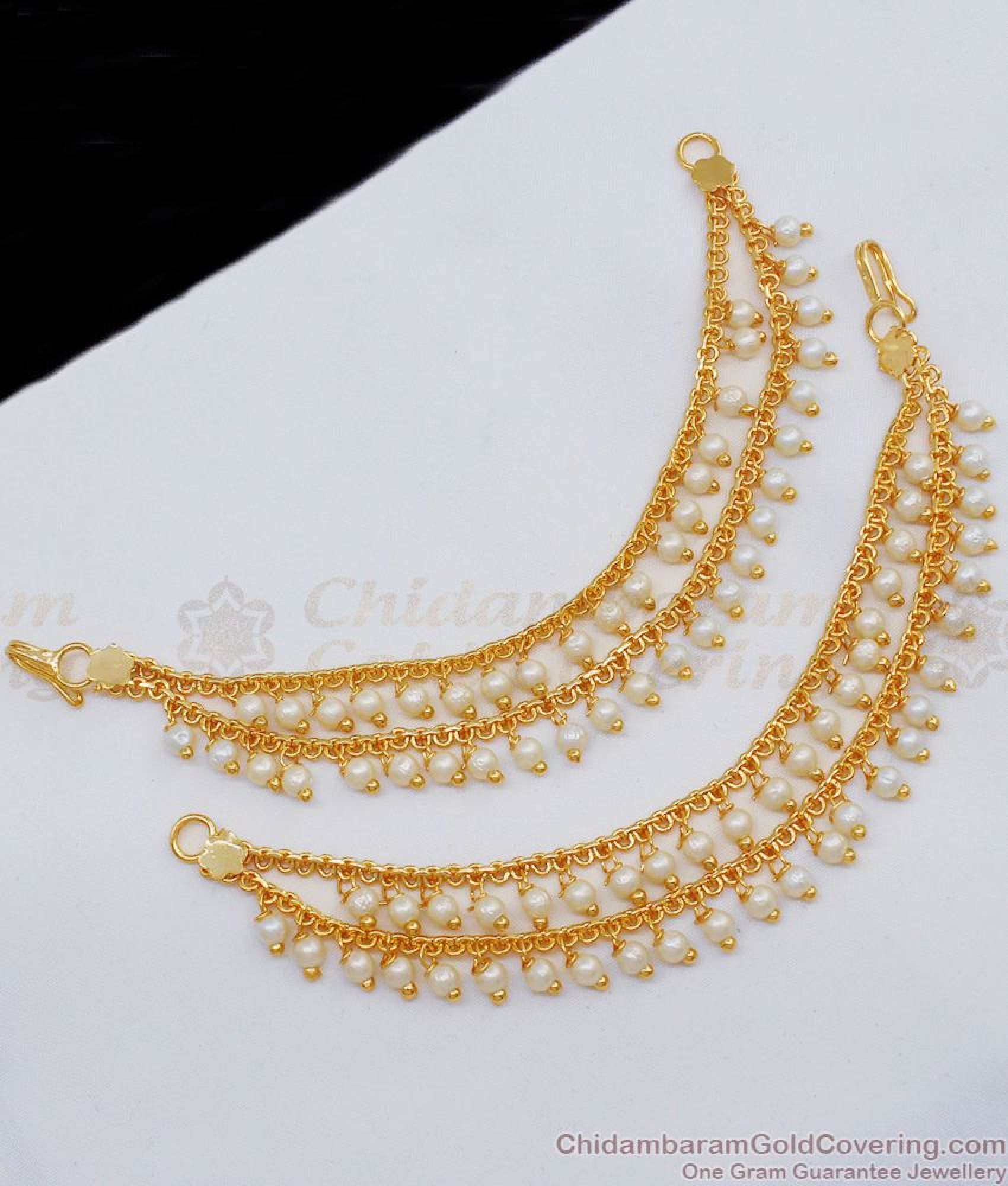 Elegant Gold Maatal Design With White Pearls Two Line Hair Chain Buy ...