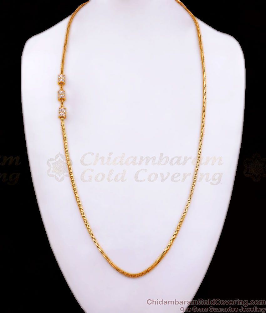 30 Inch Long Real Gold Chain Malaysian Thali Pattern White Ball Mugappu MCH1175-LG