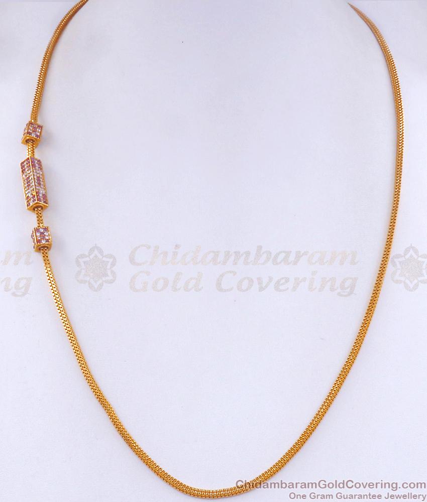 Stunning Ruby White Stone Gold Thali Chain Handmade Jewelry MCH1316