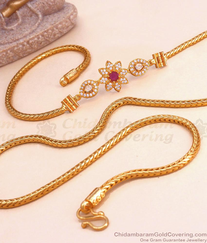 Eye Catching Ruby White Gold Mugappu Thali Chain Women Fashion Jewelry MCH1334