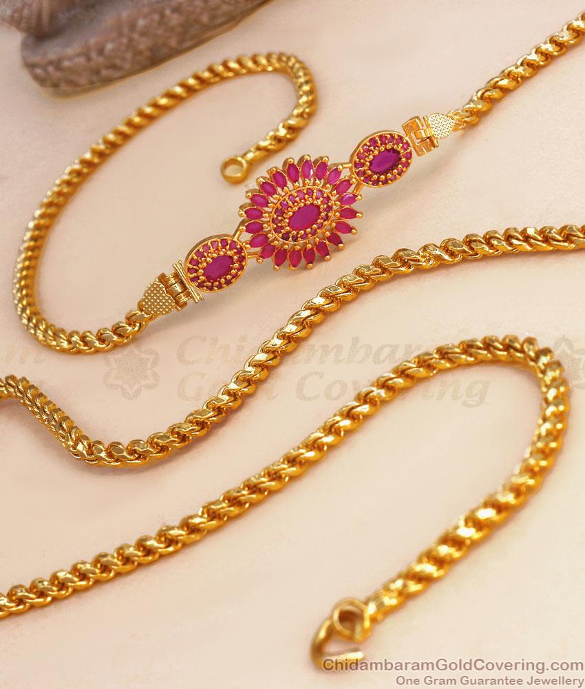 Elegant Ruby Stone Gold Thali Chain Floral Mugappu Designs MCH1337