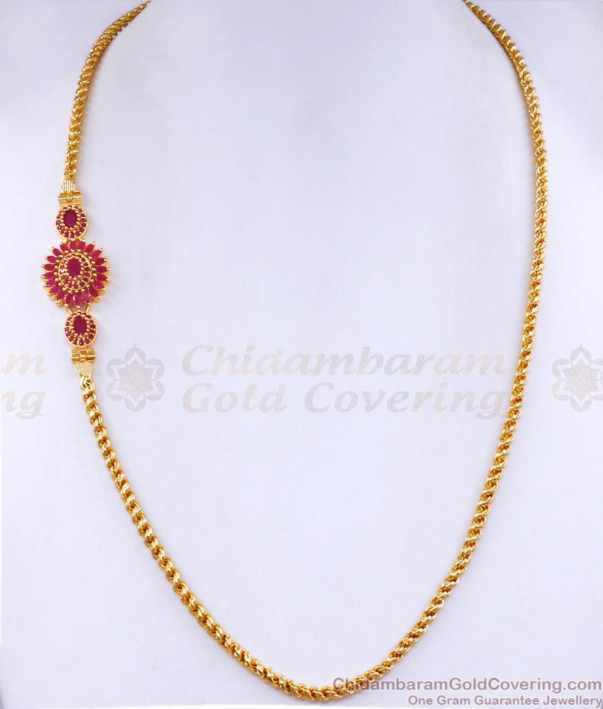 Elegant Ruby Stone Gold Thali Chain Floral Mugappu Designs MCH1337