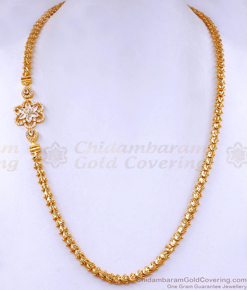 American Diamond Mugappu Floral Side Pendant Gold Chain MCH1348