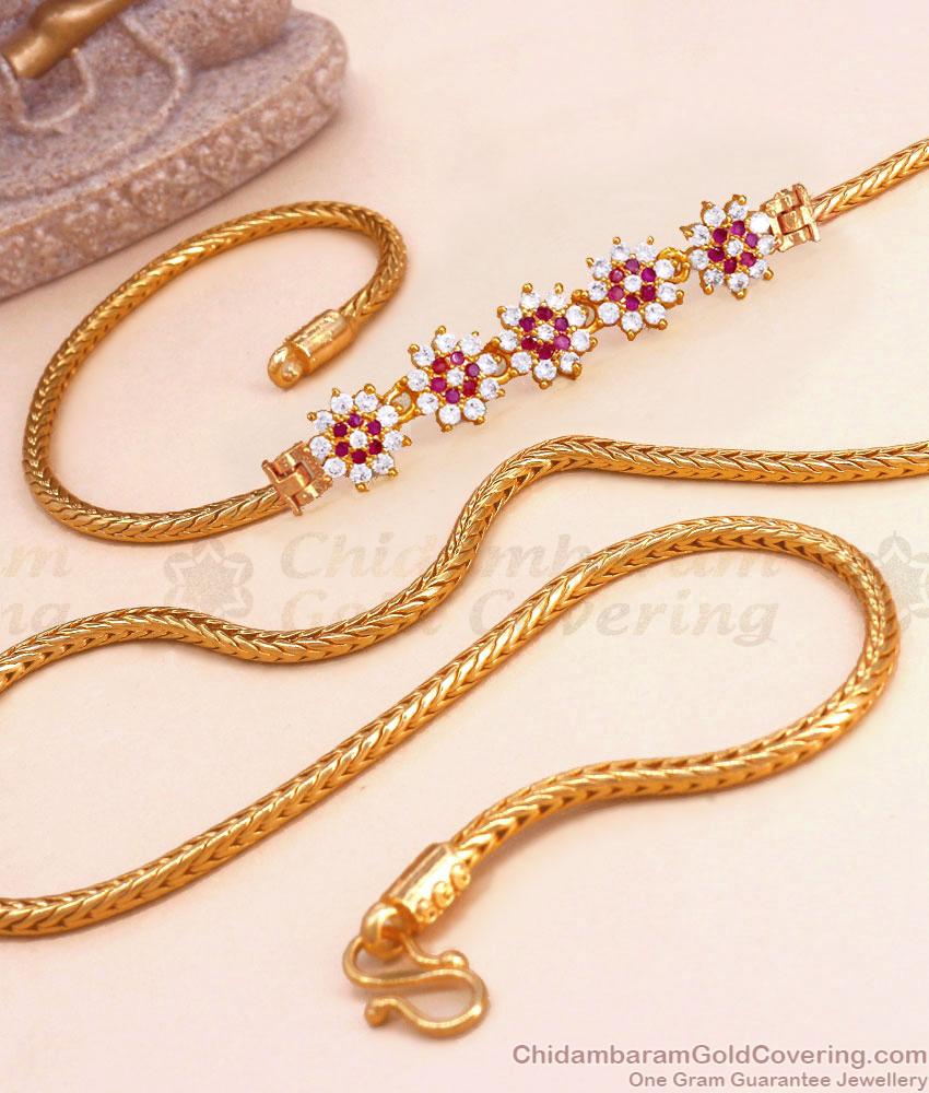 Elegant 5 Flower Mugappu Thali Chain Ad Stone Design MCH1353