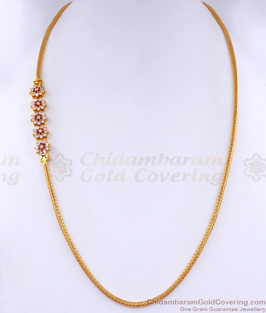 Elegant 5 Flower Mugappu Thali Chain Ad Stone Design MCH1353