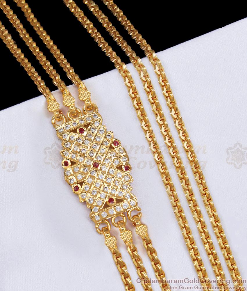 30 Inch Long Impon Mugappu Premium 3 Line Gold Thali Chain MCH1362-LG