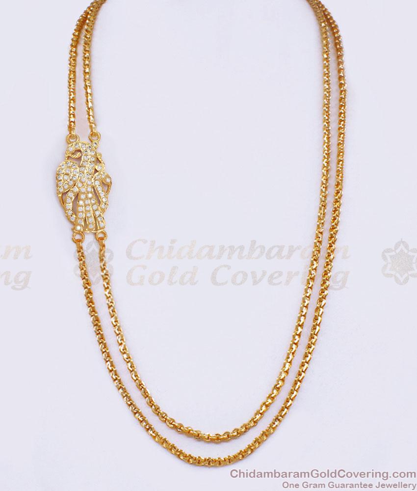 30 Inch Long Beautiful White Stone Mugappu Peacock Design Gold Thali Chain MCH1372-LG