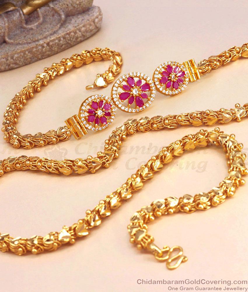 Beautiful Jasmine Chain Gold Mugappu Ruby White Pendant MCH1375