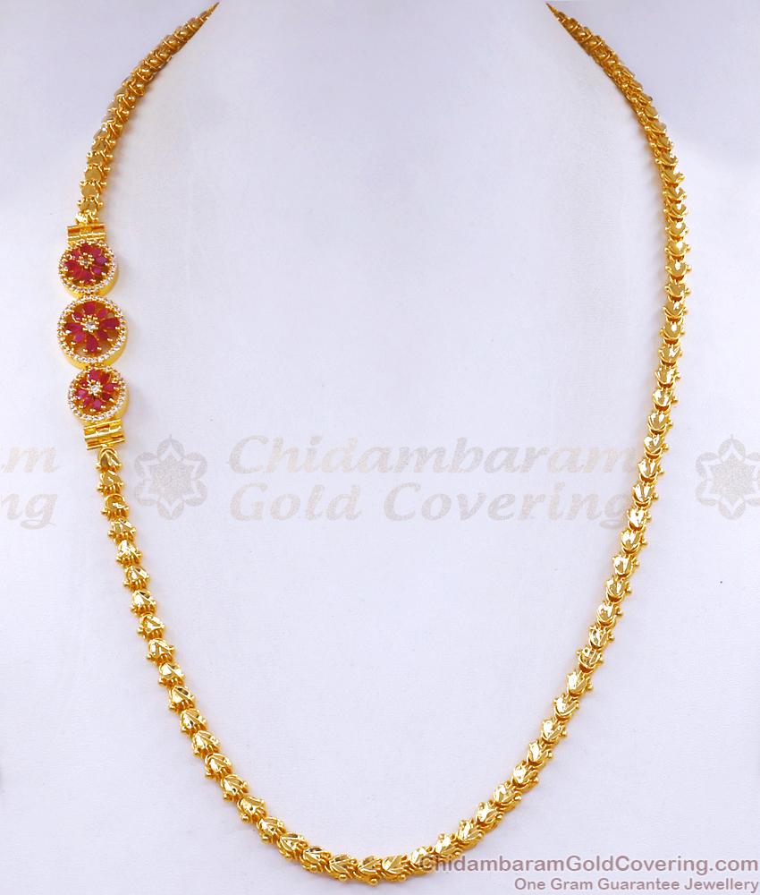 Beautiful Jasmine Chain Gold Mugappu Ruby White Pendant MCH1375