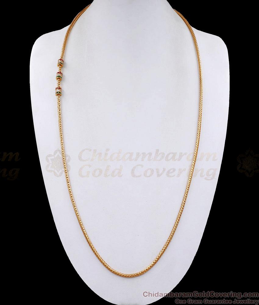 30 Inches Long Multi Stone Gold Thali Chain Modern Mugappu Design for Women MCH1390-Lg