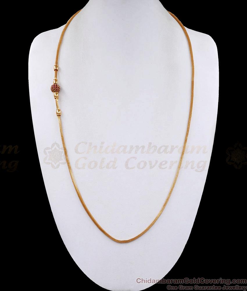 30 Inches Long Full Ruby Stone Ball Mugappu Gold Thali Chain For Daily Use MCH1394-Lg