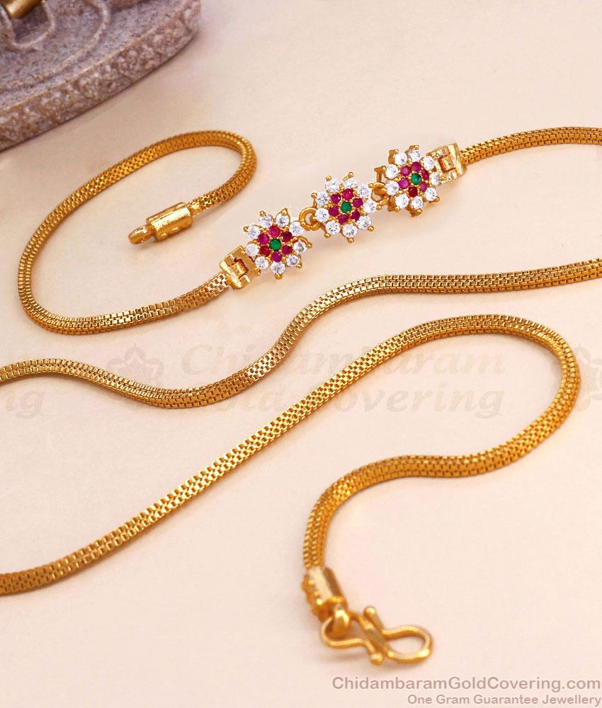 Ad Stone Floral Side Pendant Gold Thali Chain Designs MCH1397