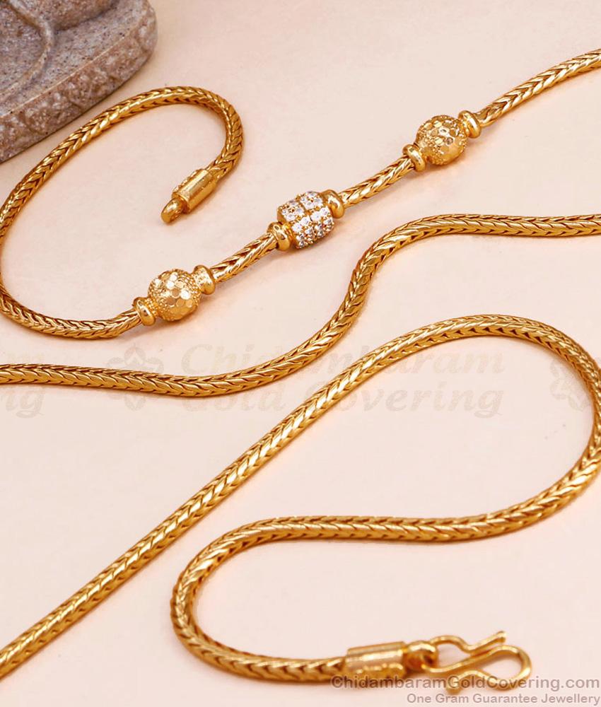 30 Inch Long New Model White Stone Side Pendant Gold Thali Chain MCH1407-Lg