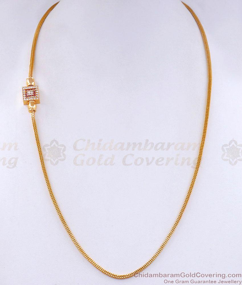 Stylish Ruby White Stone Gold Imitation Thali Chain For Married Women MCH1422