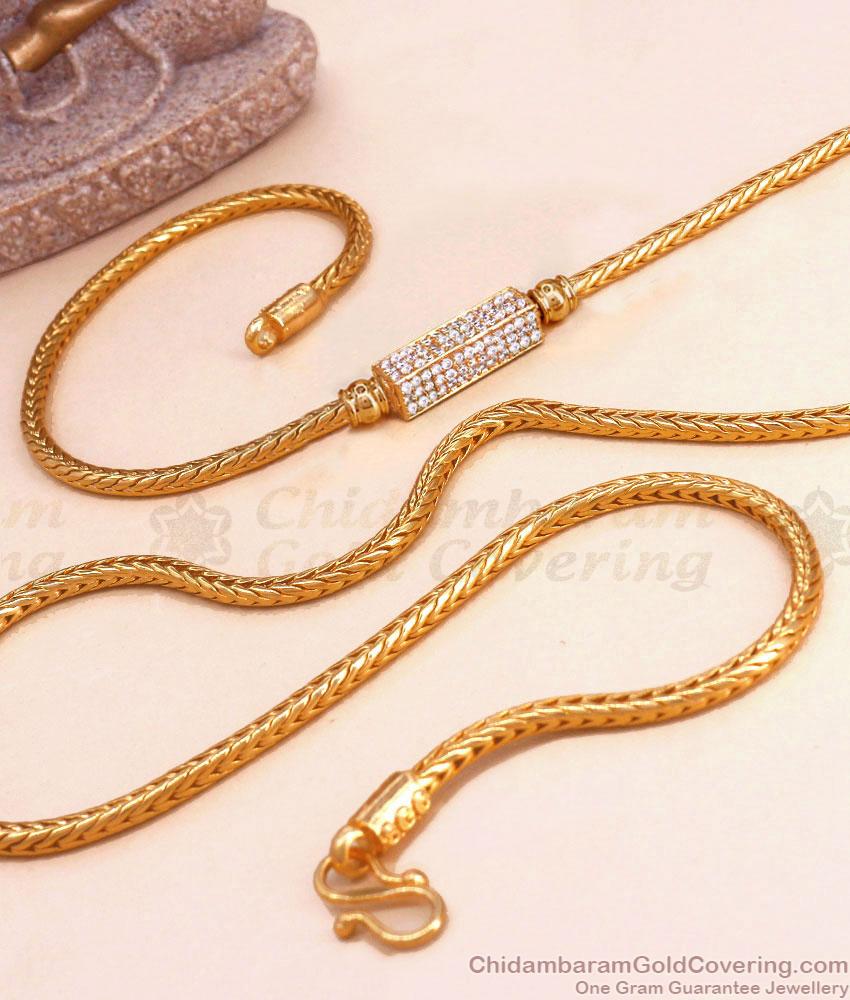 30 Inch Long Attractive White Stone Diamond Mugappu Gold Thali Chain Online MCH1424-Lg