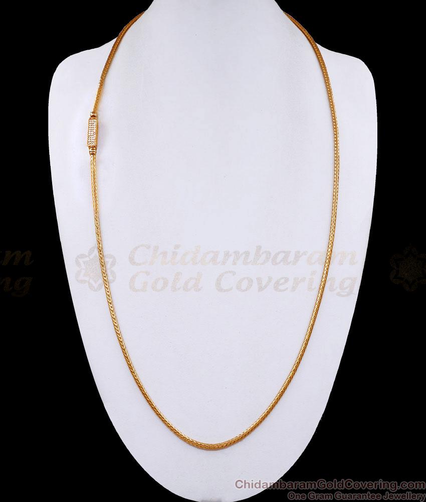 30 Inch Long Attractive White Stone Diamond Mugappu Gold Thali Chain Online MCH1424-Lg