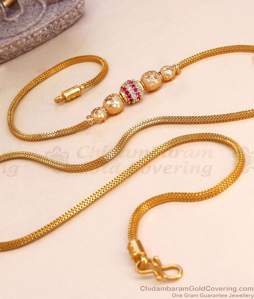 Traditional Ball Type Gold Plated Mugappu Chain With Ruby White Stone MCH1425