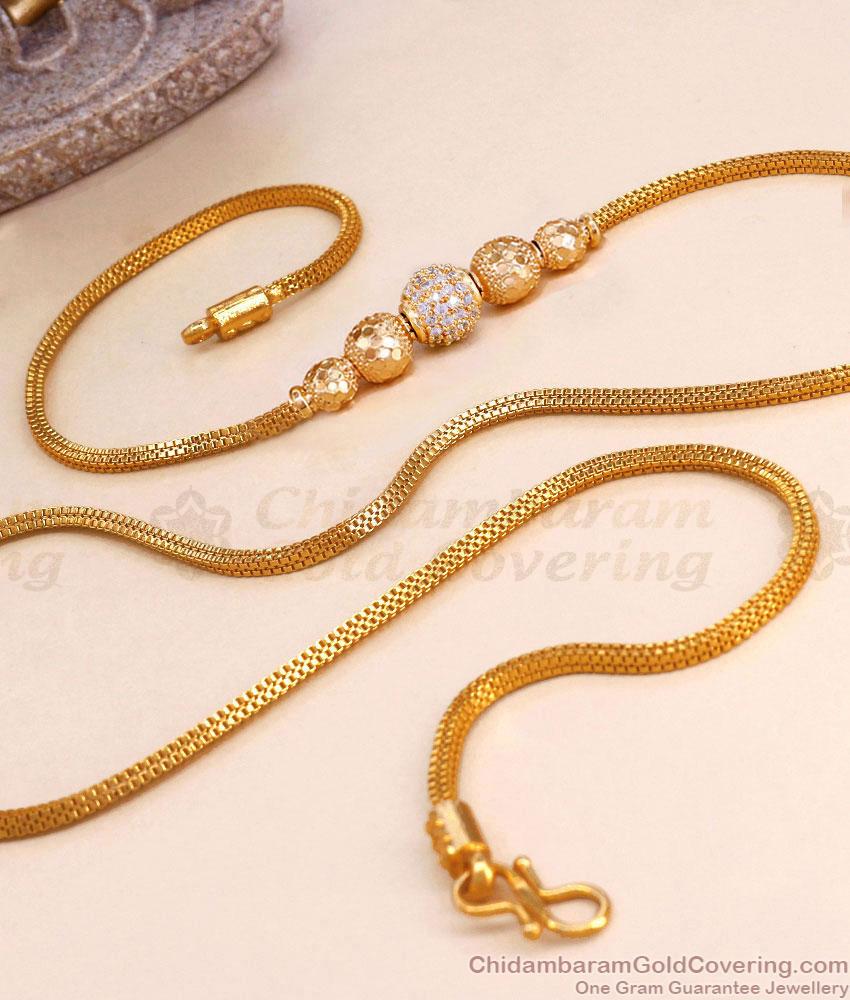 Glittering White Stone Ball Mugappu 1 Gram Gold Thali Chain For Women MCH1426