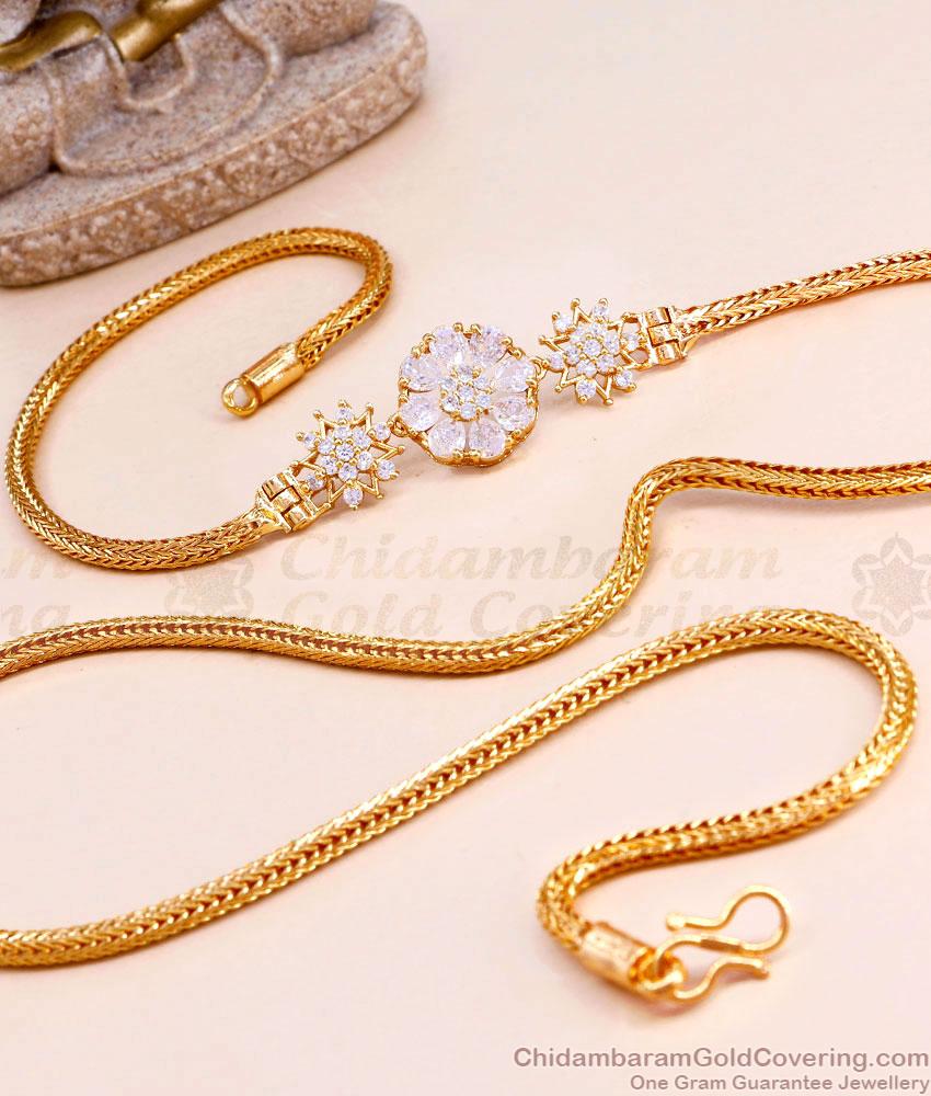 Attractive Full White Stone Flower Mugappu Gold Chain MCH1453